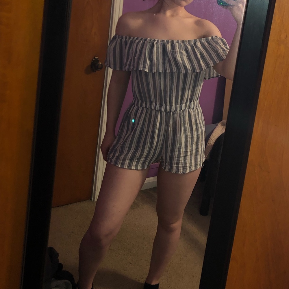 Striped off the shoulder romper